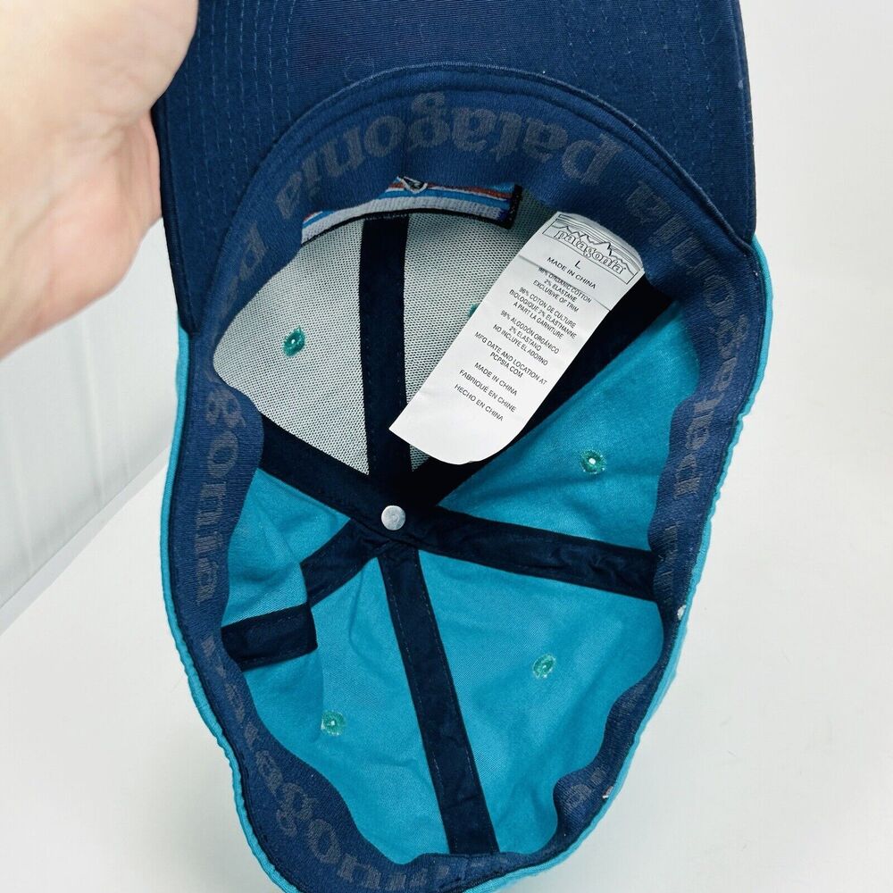 Patagonia Trucker Hat Teal Navy Brim P-6 Logo Size L Organic Cotton - Picture 5 of 7